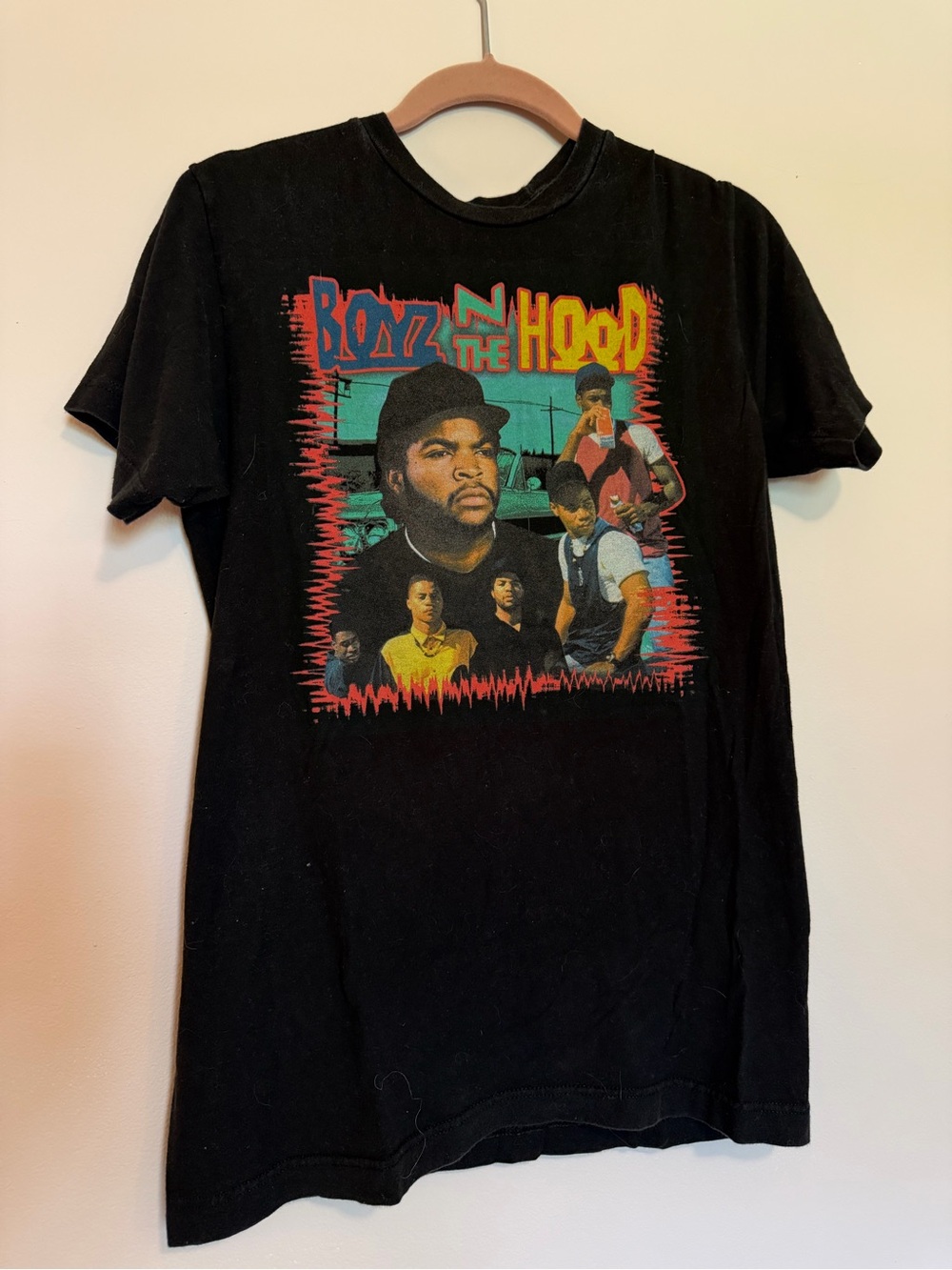 Redbubble Black Graphic Tee with Multicolor 'Boyz N the Hood' Art